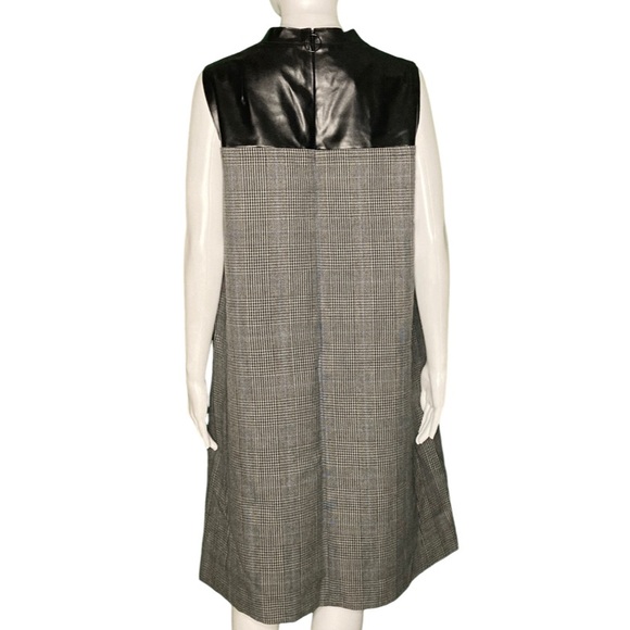 NWT Akris Punto Mixed Media Vegan Leather Panel Plaid Wool Dress - Sz 12 - Picture 4 of 9